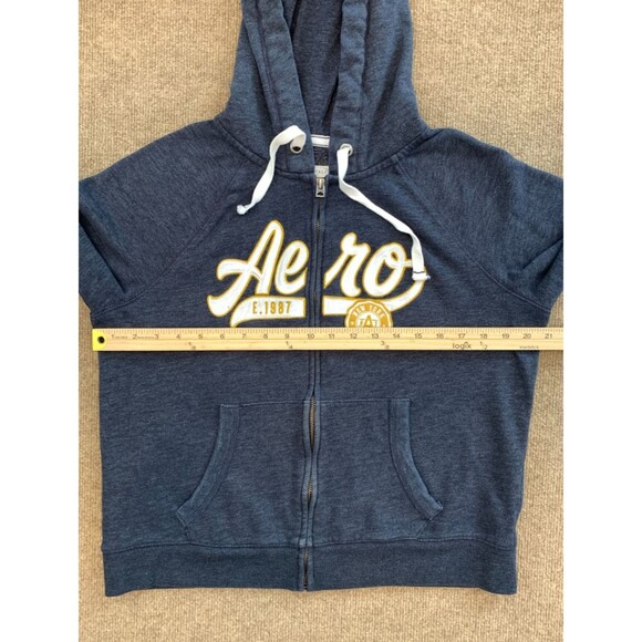Vintage Aeropostale Hoodie Womens L Spell-Out Brushed Fleece Zip-Up Aero Crest - Picture 7 of 10